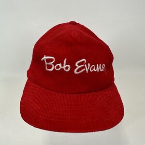 Bob Evans Hat Cap Snap Back Red White Restaurant Corduroy Mens VINTAGE